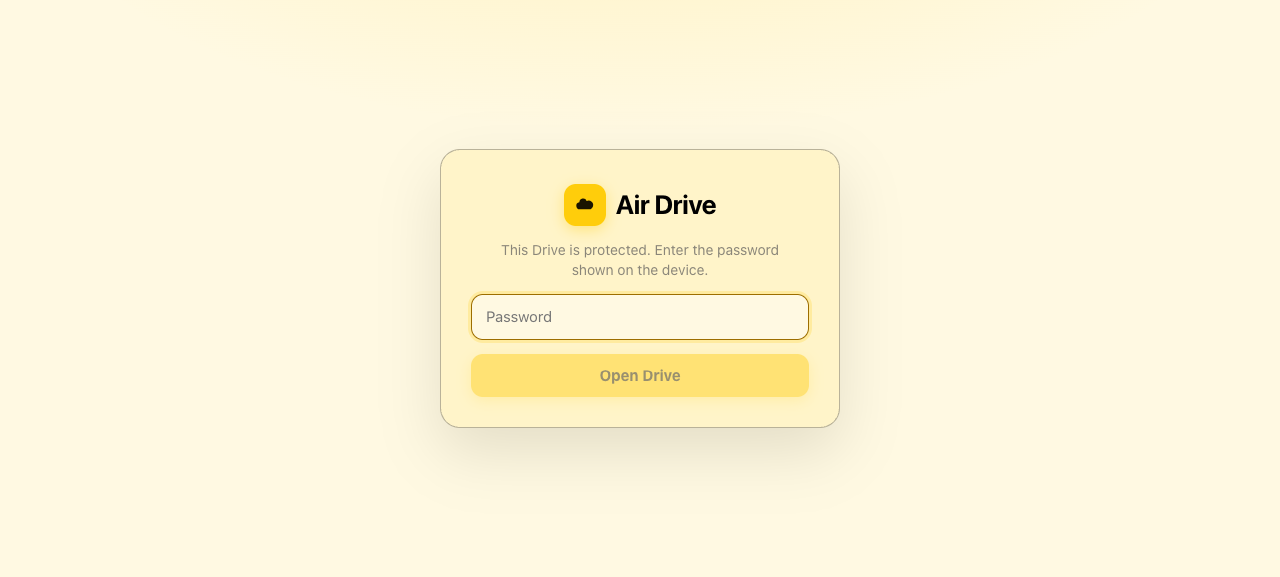 The Air Drive web client login screen asking for the password